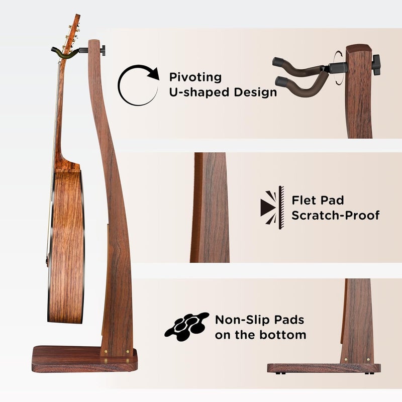 DIDA Guitar Stand, Acoustic Guitar Stand Floor, Premium Solid Wood Guitar Stand, Single Guitar Holder Stand for Acoustic Guitar, Electric Guitar, Bass Guitar, Semi Curved Hanging Guitar Stands for Studio, Living Room, American Black Walnut - Image 1